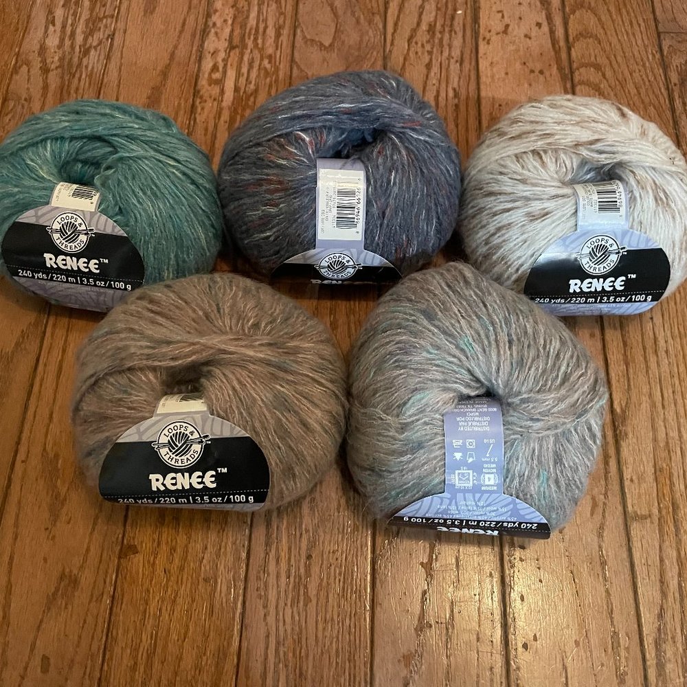 5 Skeins Loops & Threads Renee Wool & Mohair Blend Yarn 4 Different Colors